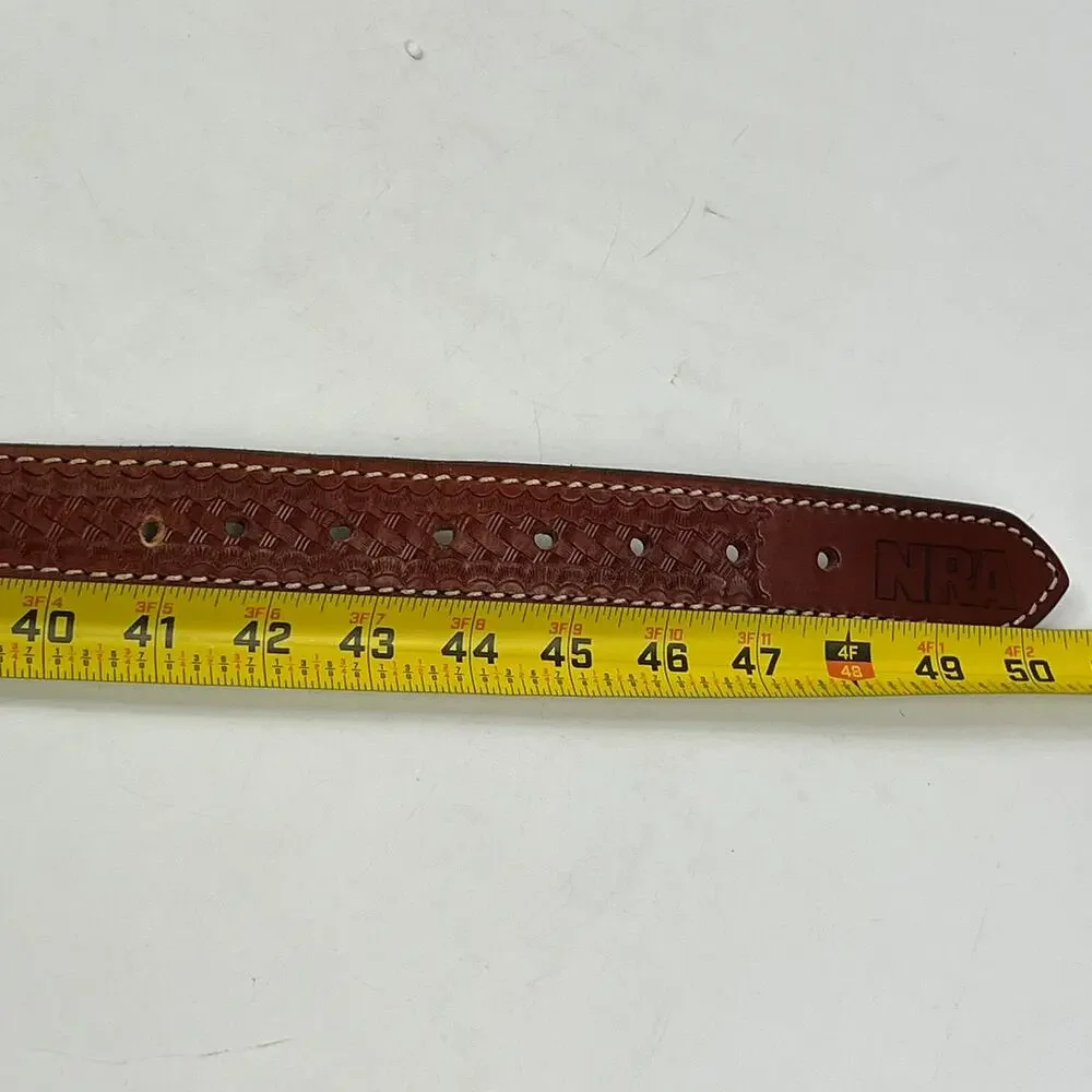 NRA RKBA Right To Keep And Bear Arms Brown Leather Belt Sz46 Brass USA Western